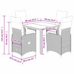 5-tlg. Garten-Bistro-Set mit Kissen Braun Poly Rattan