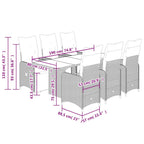 7-tlg. Garten-Bistro-Set mit Kissen Braun Poly Rattan