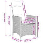 9-tlg. Garten-Bistro-Set mit Kissen Grau Poly Rattan