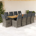 11-tlg. Garten-Bistro-Set mit Kissen Grau Poly Rattan