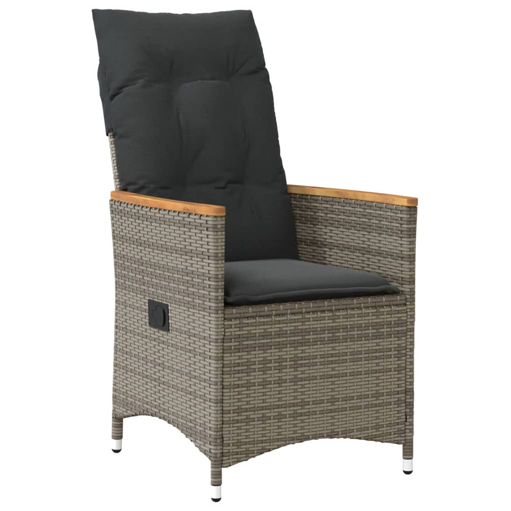 9-tlg. Garten-Bistro-Set mit Kissen Grau Poly Rattan