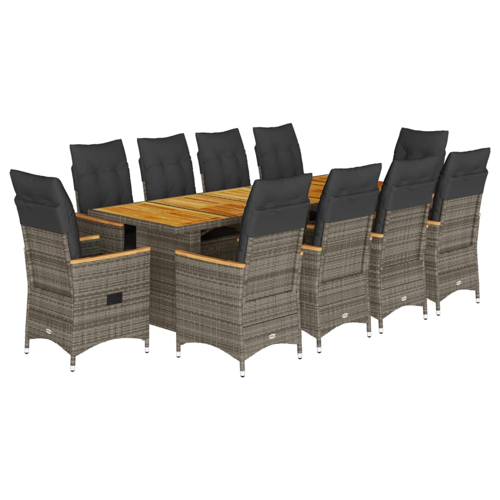 11-tlg. Garten-Bistro-Set mit Kissen Grau Poly Rattan