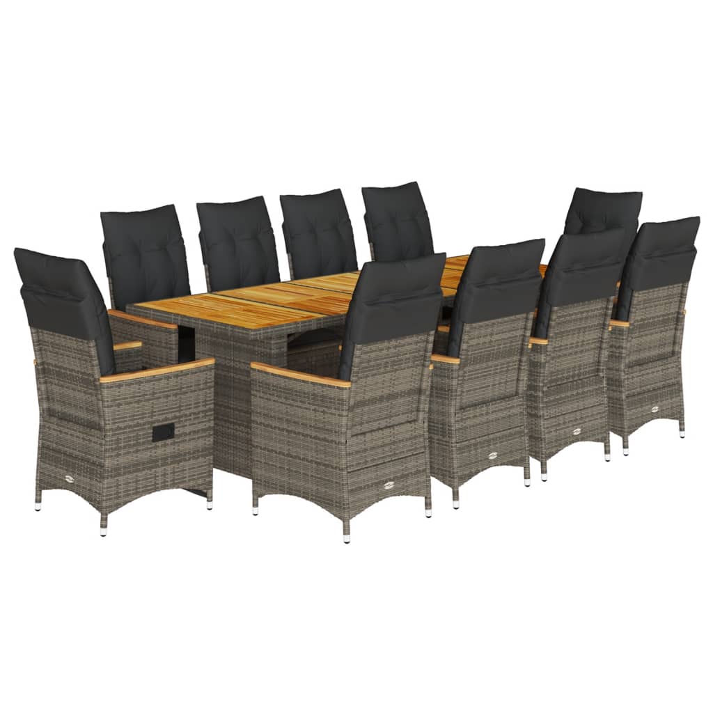 11-tlg. Garten-Bistro-Set mit Kissen Grau Poly Rattan