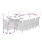 9-tlg. Garten-Bistro-Set mit Kissen Grau Poly Rattan