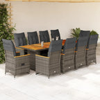 11-tlg. Garten-Bistro-Set mit Kissen Grau Poly Rattan
