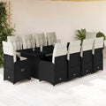 11-tlg. Garten-Bistro-Set mit Kissen Schwarz Poly Rattan