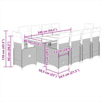 11-tlg. Garten-Bistro-Set mit Kissen Schwarz Poly Rattan