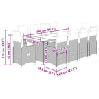 11-tlg. Garten-Bistro-Set mit Kissen Grau Poly Rattan