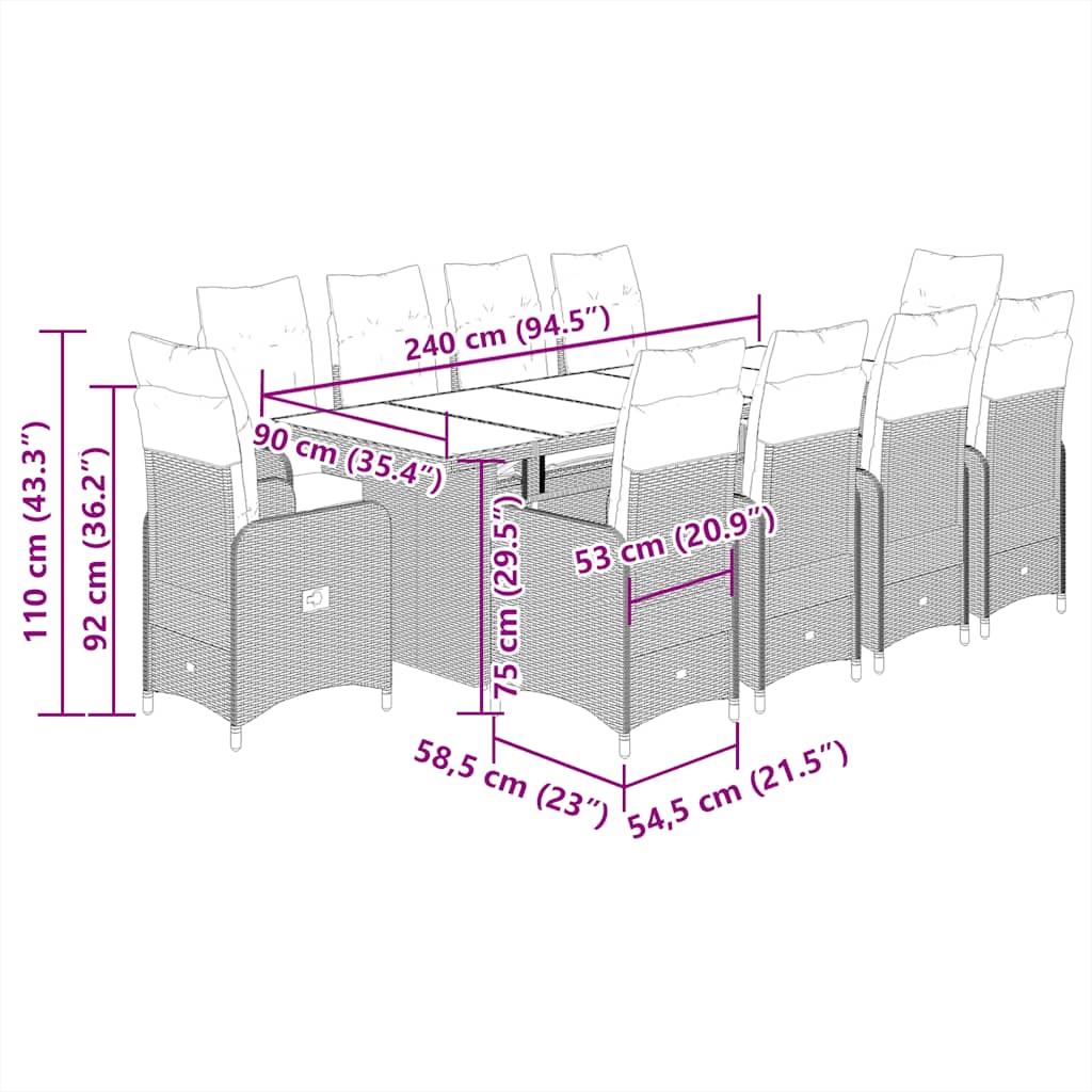 11-tlg. Garten-Bistro-Set mit Kissen Beige Poly Rattan
