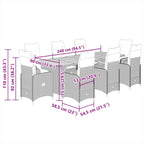 9-tlg. Garten-Bistro-Set mit Kissen Grau Poly Rattan