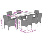 7-tlg. Garten-Essgruppe mit Kissen Hellgrau Poly Rattan & Glas