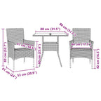 3-tlg. Garten-Essgruppe mit Kissen Schwarz Poly Rattan Glas
