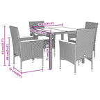 5-tlg. Garten-Essgruppe mit Kissen Grau Poly Rattan und Glas