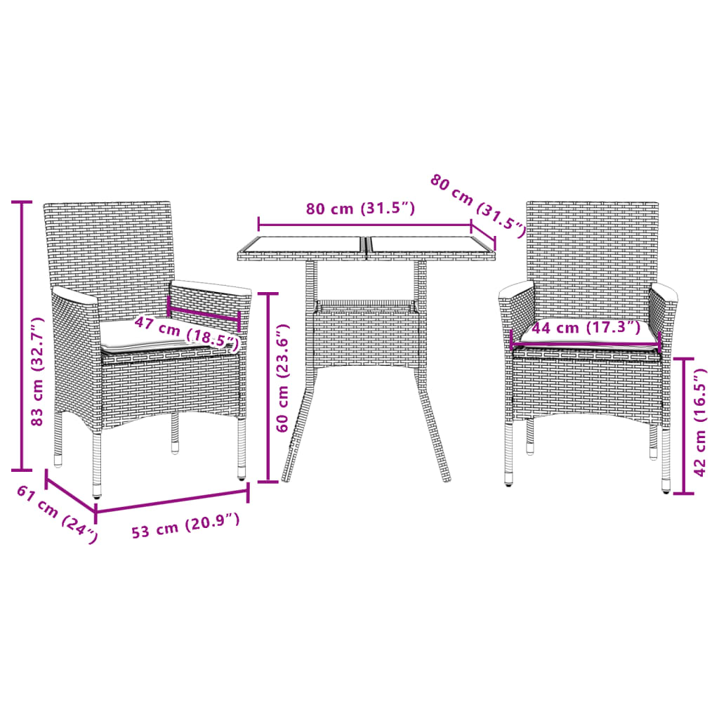 3-tlg. Garten-Essgruppe mit Kissen Beige Poly Rattan Akazie