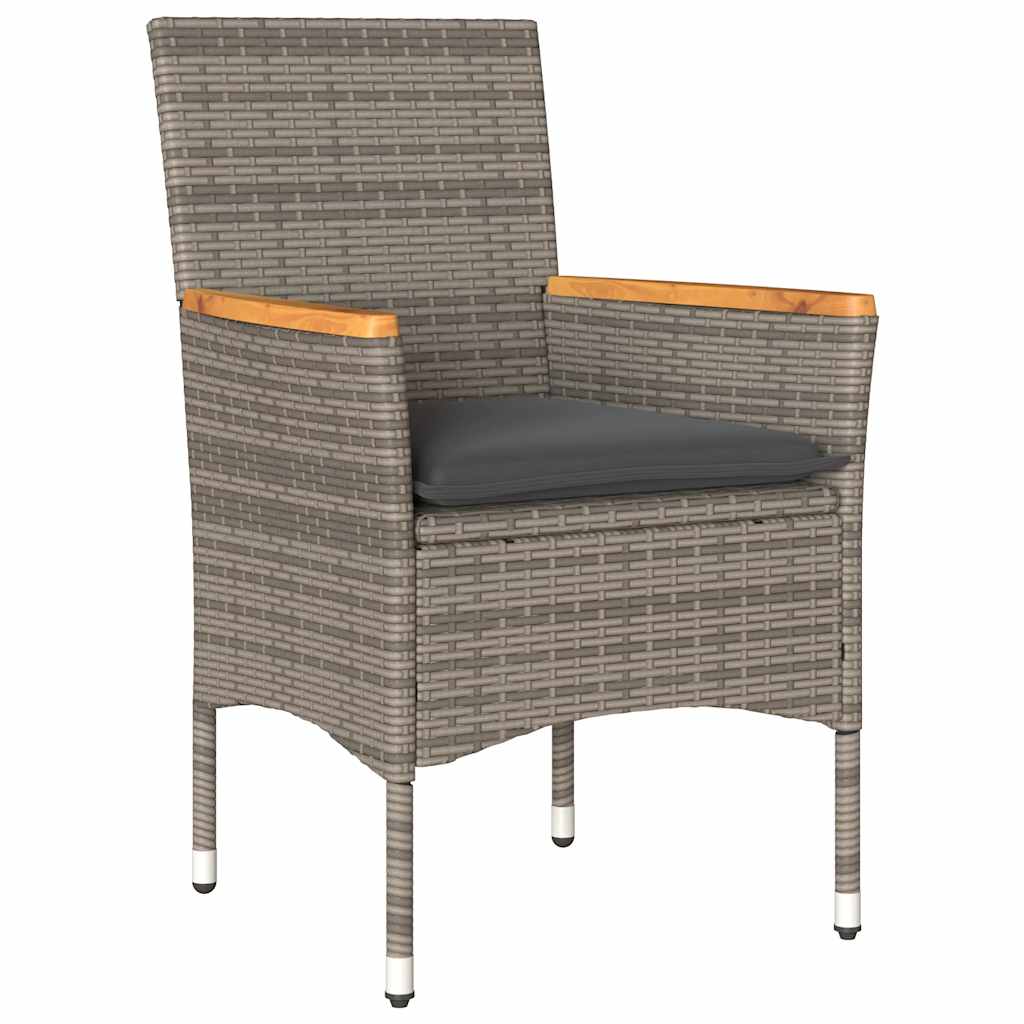 5-tlg. Garten-Essgruppe mit Kissen Grau Poly Rattan Akazie
