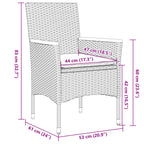 3-tlg. Garten-Essgruppe mit Kissen Schwarz Poly Rattan Glas