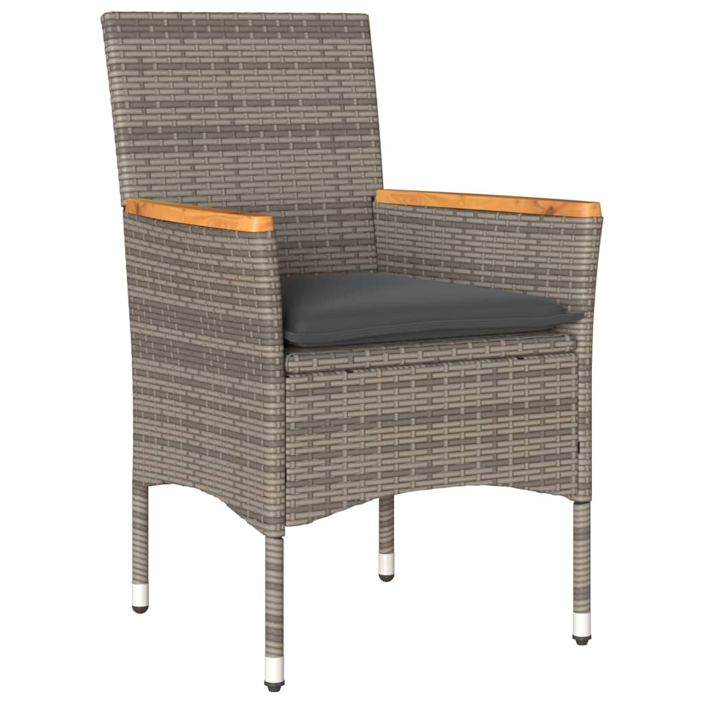 3-tlg. Bistro-Set mit Kissen Grau Poly Rattan und Glas
