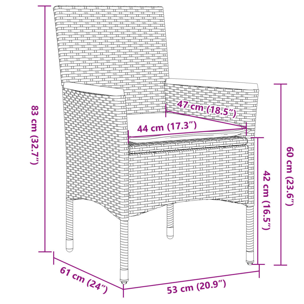 3-tlg. Bistro-Set mit Kissen Grau Poly Rattan & Akazienholz