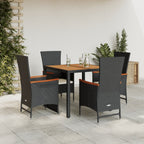 5-tlg. Garten-Essgruppe mit Kissen Schwarz Poly Rattan