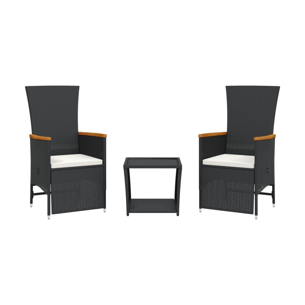 3-tlg. Garten-Essgruppe mit Kissen Schwarz Poly Rattan