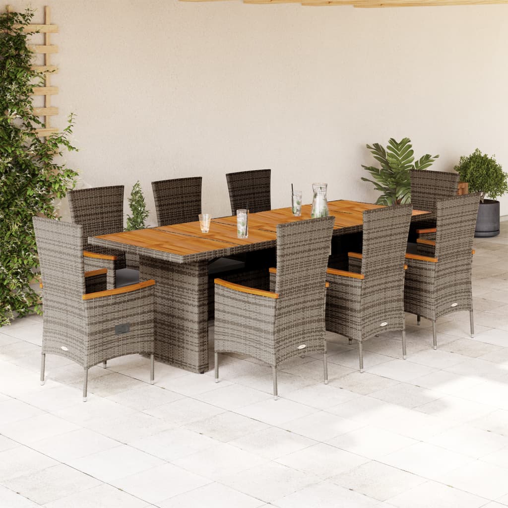 9-tlg. Garten-Essgruppe mit Kissen Grau Poly Rattan