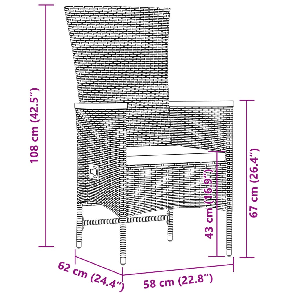 9-tlg. Garten-Essgruppe mit Kissen Grau Poly Rattan