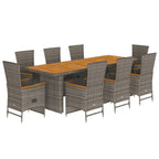 9-tlg. Garten-Essgruppe mit Kissen Grau Poly Rattan