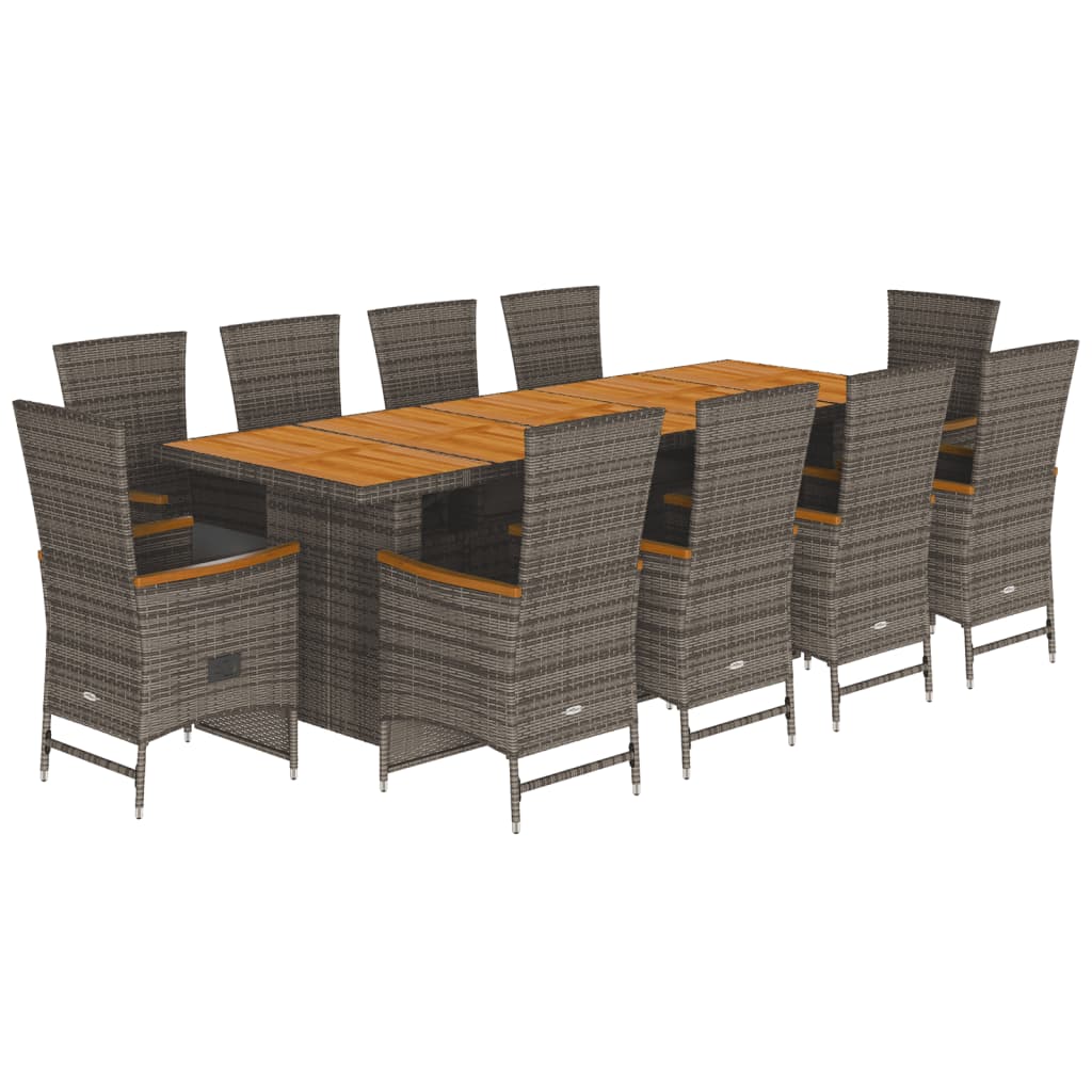 11-tlg. Garten-Essgruppe mit Kissen Grau Poly Rattan