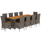 11-tlg. Garten-Essgruppe mit Kissen Grau Poly Rattan