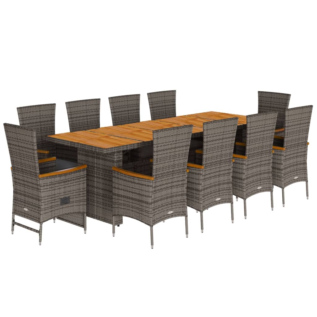 11-tlg. Garten-Essgruppe mit Kissen Grau Poly Rattan