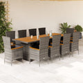 11-tlg. Garten-Essgruppe mit Kissen Grau Poly Rattan