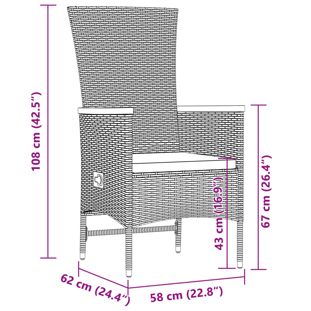 11-tlg. Garten-Essgruppe mit Kissen Grau Poly Rattan