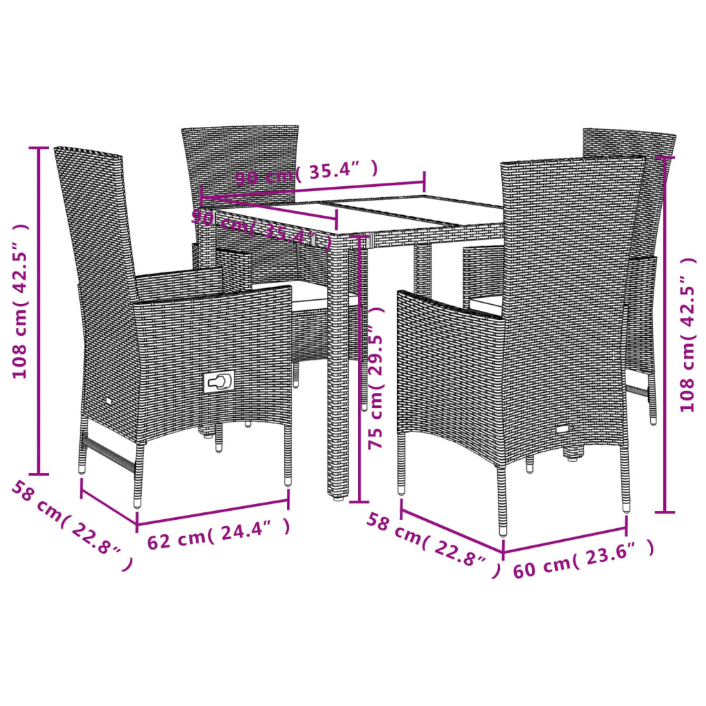 5-tlg. Garten-Essgruppe mit Kissen Beige Poly Rattan