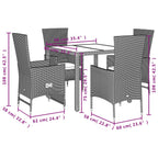 5-tlg. Garten-Essgruppe mit Kissen Beige Poly Rattan