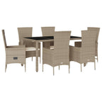 7-tlg. Garten-Essgruppe mit Kissen Beige Poly Rattan