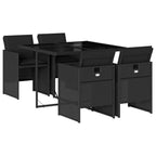 5-tlg. Garten-Essgruppe mit Kissen Schwarz Poly Rattan