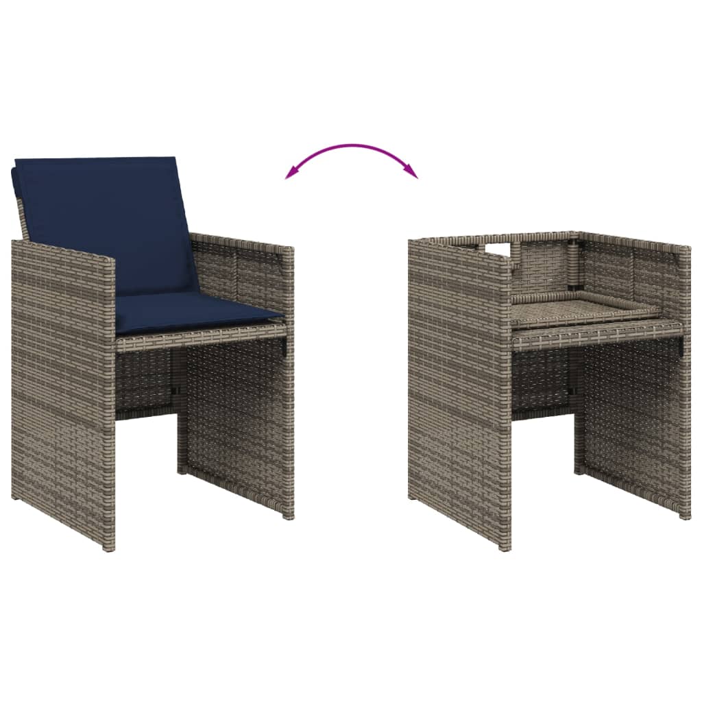 7-teiliges Garten-Ess-Set mit Kissen, grau, Polyrattan