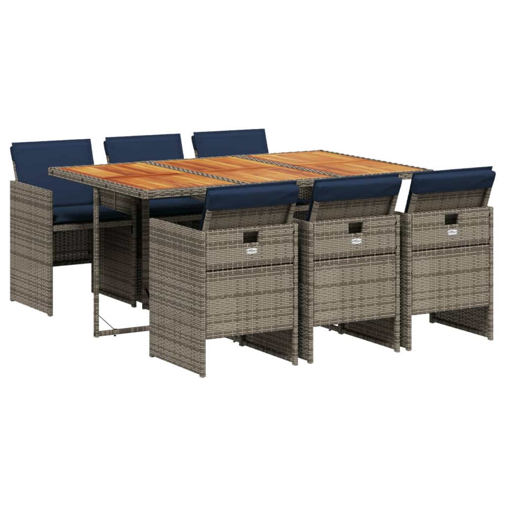 7-teiliges Garten-Ess-Set mit Kissen, grau, Polyrattan