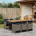 7-teiliges Garten-Ess-Set mit Kissen, grau, Polyrattan