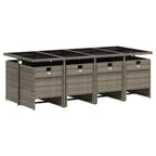 9-teiliges Garten-Ess-Set mit Kissen, grau, Polyrattan