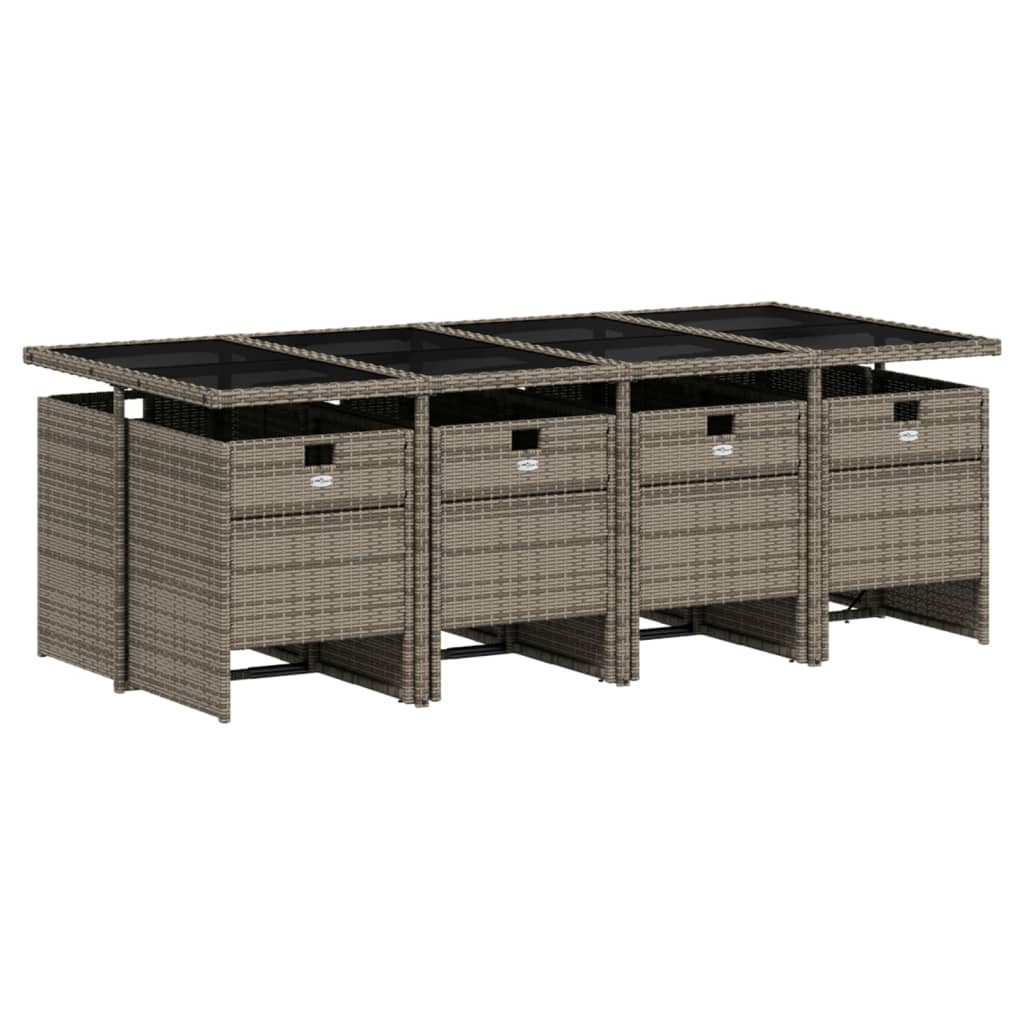 9-teiliges Garten-Ess-Set mit Kissen, grau, Polyrattan