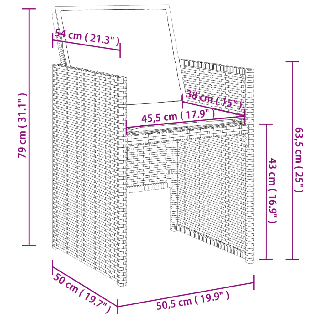 9-teiliges Garten-Ess-Set mit Kissen, grau, Polyrattan