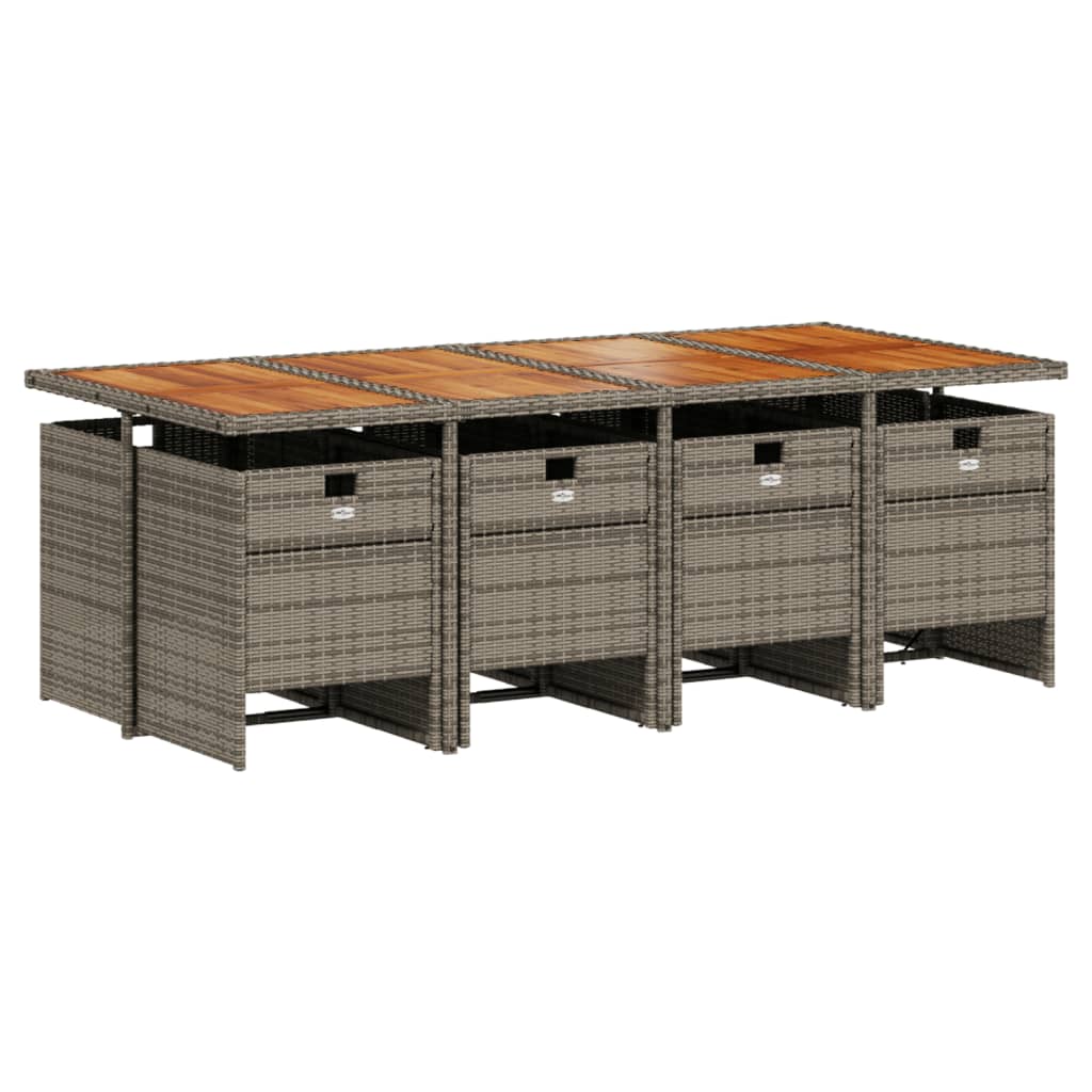 9-teiliges Garten-Ess-Set mit Kissen, grau, Polyrattan