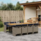 9-teiliges Garten-Ess-Set mit Kissen, grau, Polyrattan