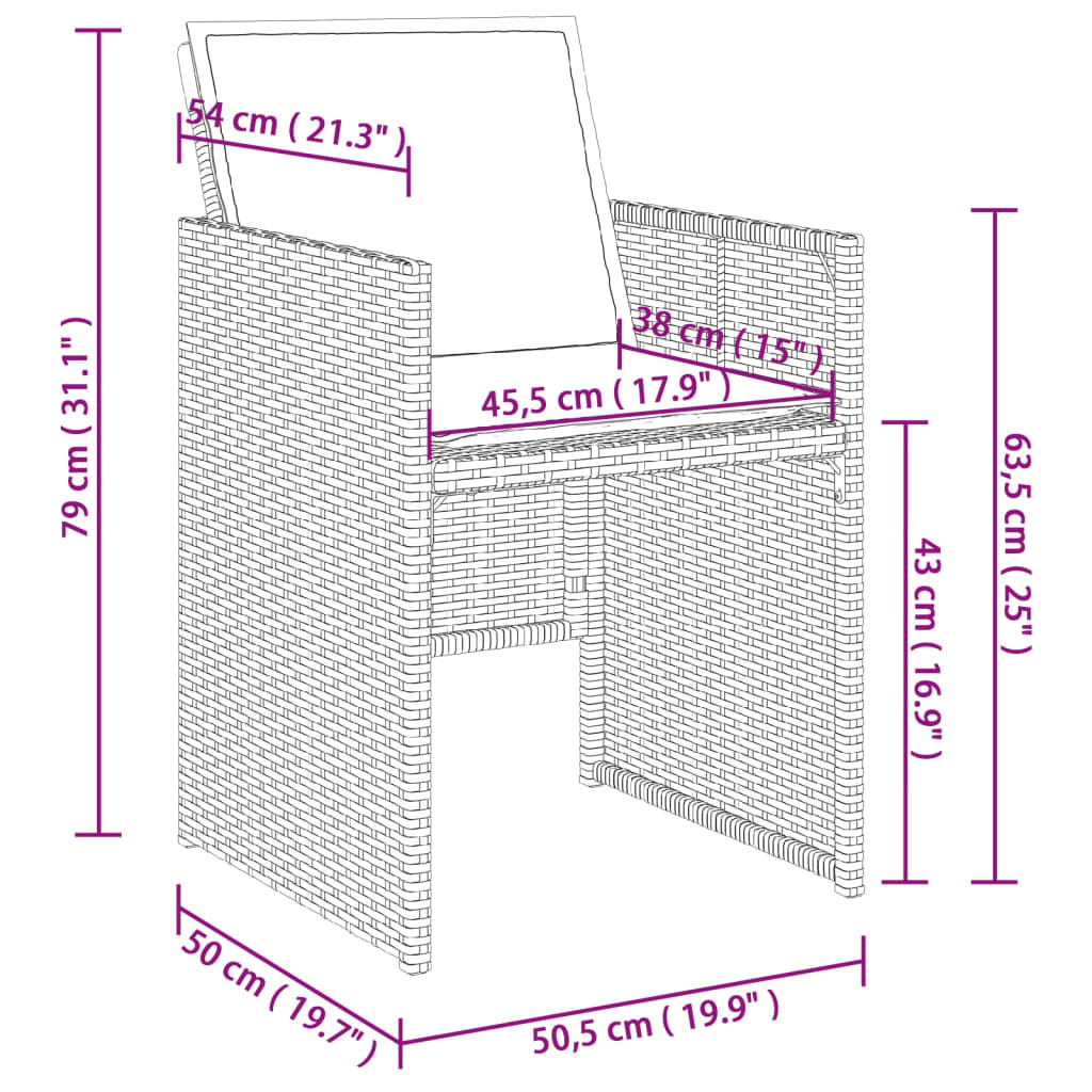 11-teiliges Garten-Ess-Set mit Kissen, grau, Polyrattan