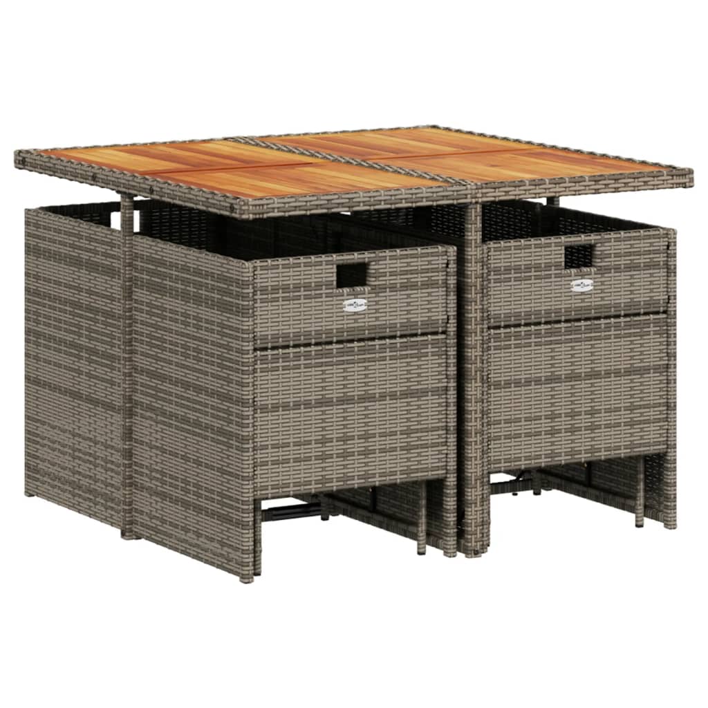 9-teiliges Garten-Ess-Set mit Kissen, grau, Polyrattan