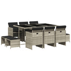 11-tlg. Garten-Essgruppe mit Kissen Hellgrau Poly Rattan