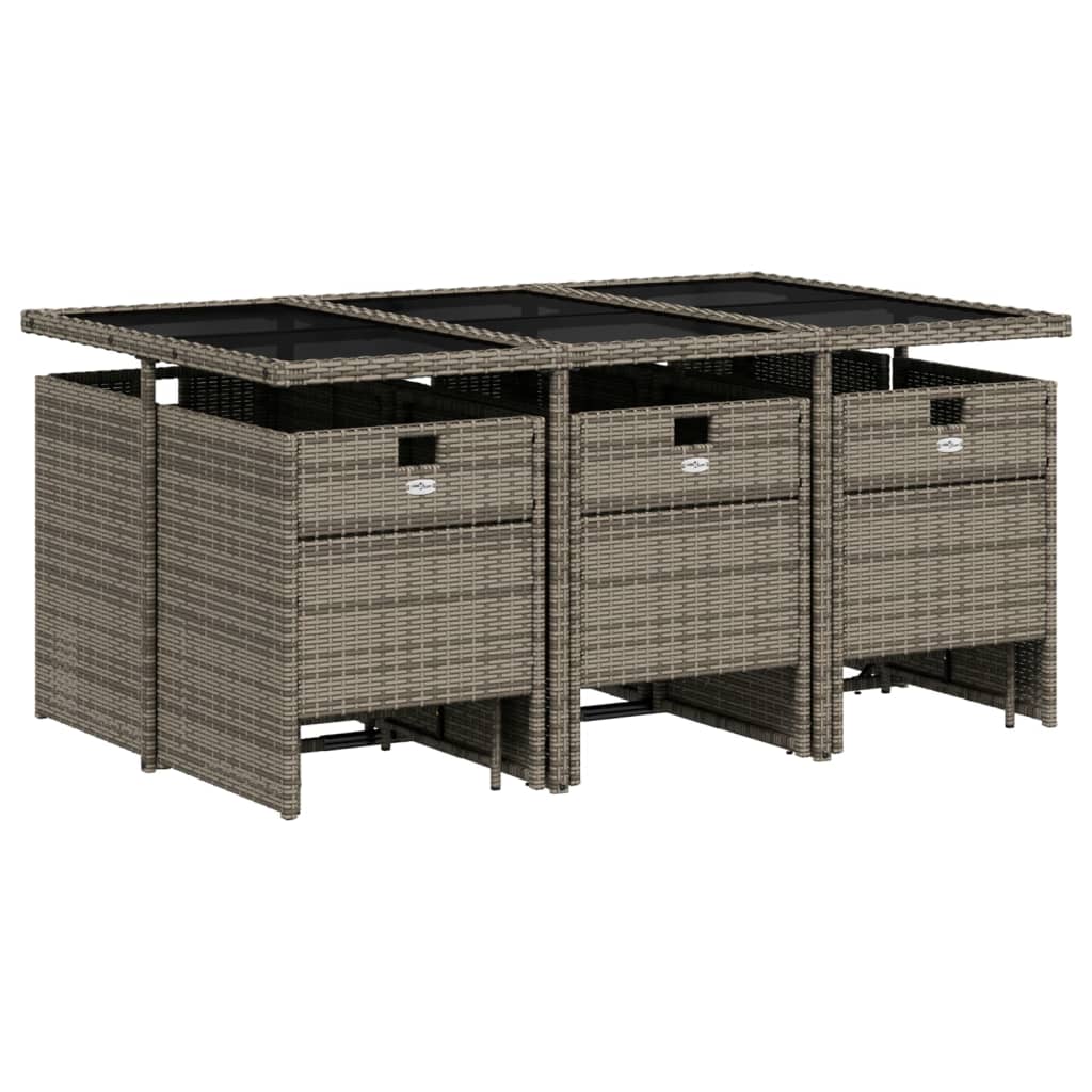 11-teiliges Garten-Ess-Set mit Kissen, grau, Polyrattan