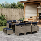 11-teiliges Garten-Ess-Set mit Kissen, grau, Polyrattan