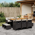 11-tlg. Garten-Essgruppe mit Kissen Schwarz Poly Rattan